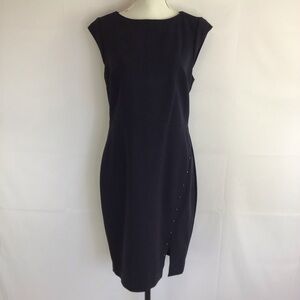 LTD WOMEN DEEP NAVY BLUE SCOOP NECK SLEEVELESS MIDI WORK DRESS SIZE 10